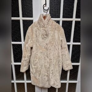 Teddy coat faux fur ivory cream white mid length medium